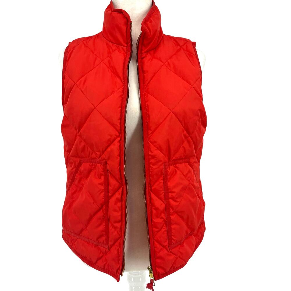 J. Crew Women's S Red Quilted Down Zip Diagonal Pocket Excursion Puffer Vest